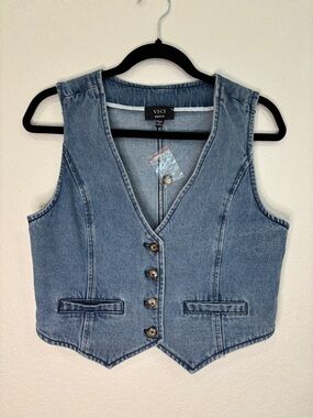 VICI Denim Button Vest in Blue Wash